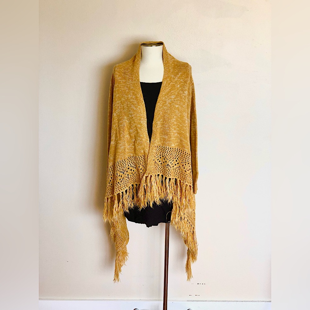 Cable Knit Shawl Collar Cardigan with Fringe